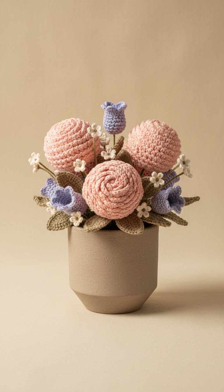 Mocha clay potted crochet arrangement