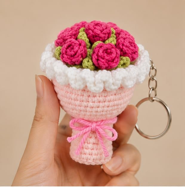Mini Rose Crochet Bouquet Keychain