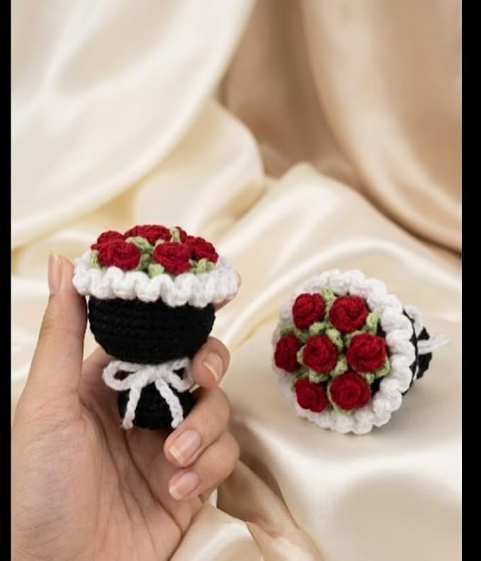 Mini Rose Crochet Bouquet Keychain