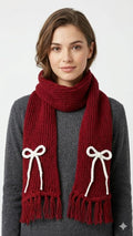 Bow Detail Check Winter Muffler/Scarf/Stole
