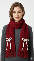 Bow Detail Check Winter Muffler/Scarf/Stole