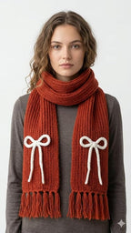 Bow Detail Check Winter Muffler/Scarf/Stole