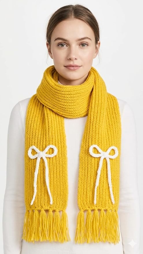 Bow Detail Check Winter Muffler/Scarf/Stole