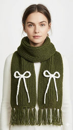 Bow Detail Check Winter Muffler/Scarf/Stole