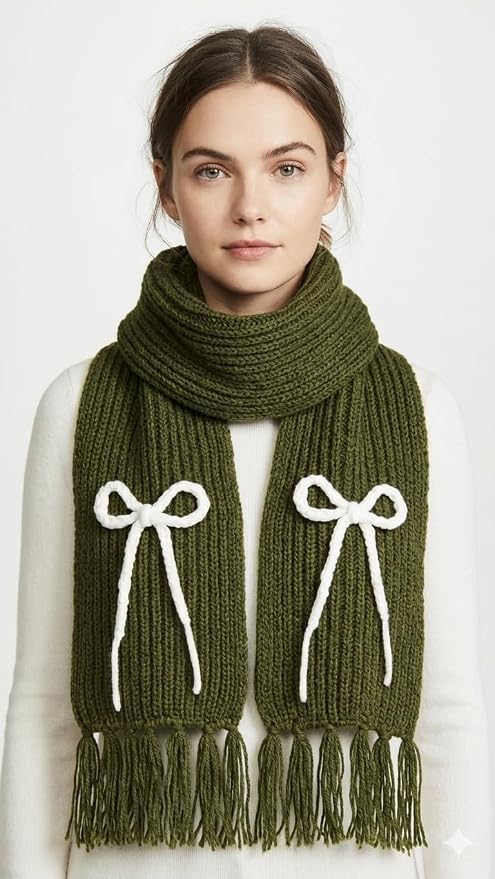 Bow Detail Check Winter Muffler/Scarf/Stole