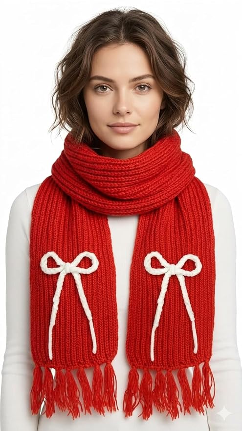 Bow Detail Check Winter Muffler/Scarf/Stole