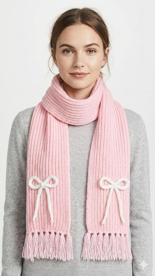 Bow Detail Check Winter Muffler/Scarf/Stole
