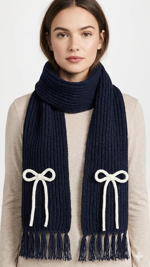 Bow Detail Check Winter Muffler/Scarf/Stole