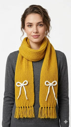 Bow Detail Check Winter Muffler/Scarf/Stole