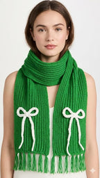 Bow Detail Check Winter Muffler/Scarf/Stole