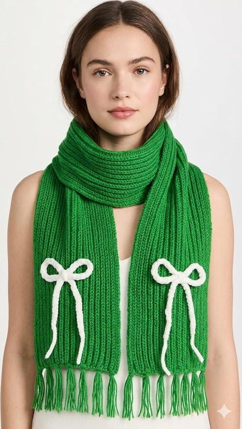 Bow Detail Check Winter Muffler/Scarf/Stole