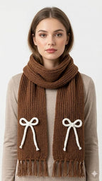 Bow Detail Check Winter Muffler/Scarf/Stole