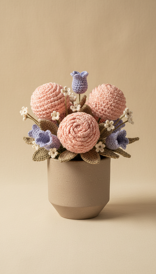 Mocha clay potted crochet arrangement