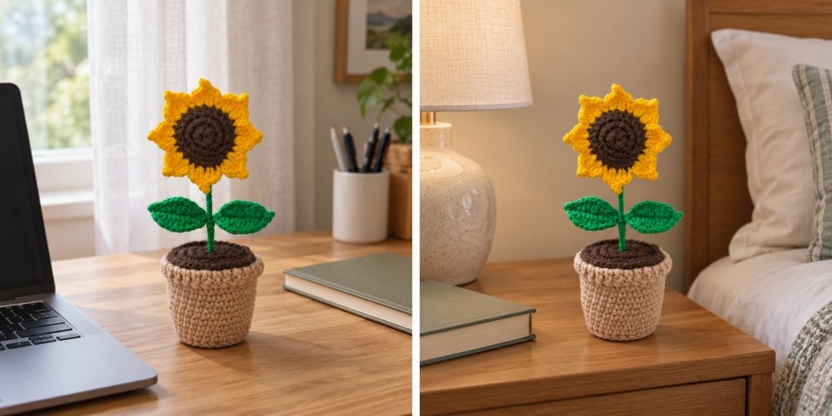 Golden Hour Sunflower Crochet Pot
