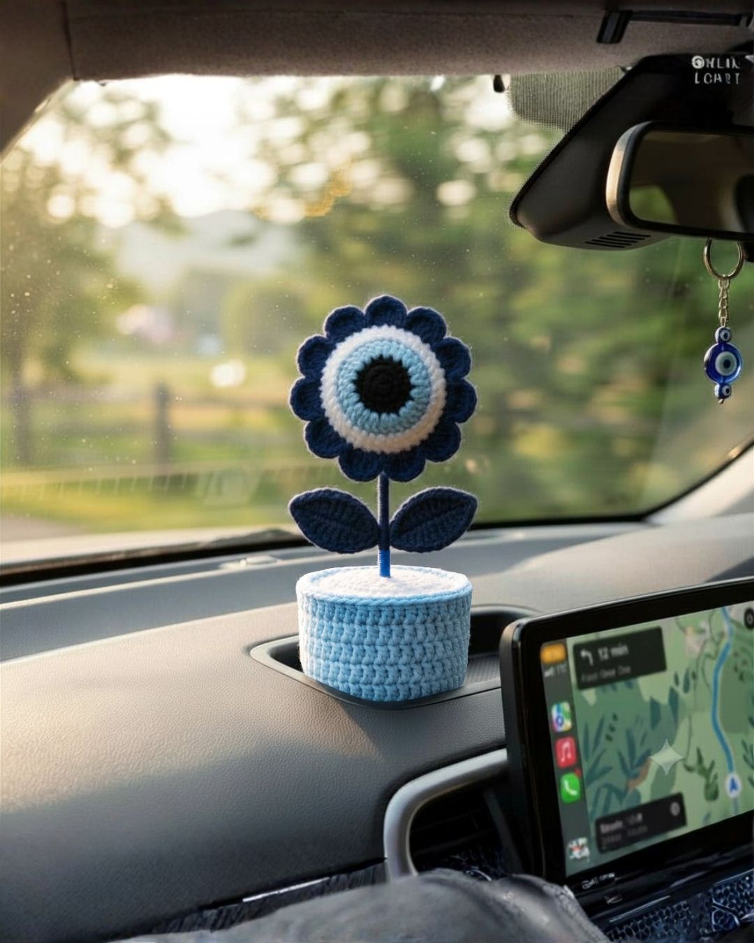 Evil Eye Flower in Pot - Handmade Crochet Desk Decor