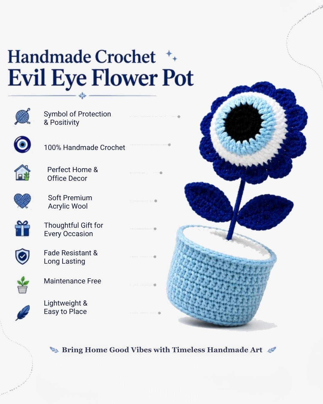 Evil Eye Flower in Pot - Handmade Crochet Desk Decor