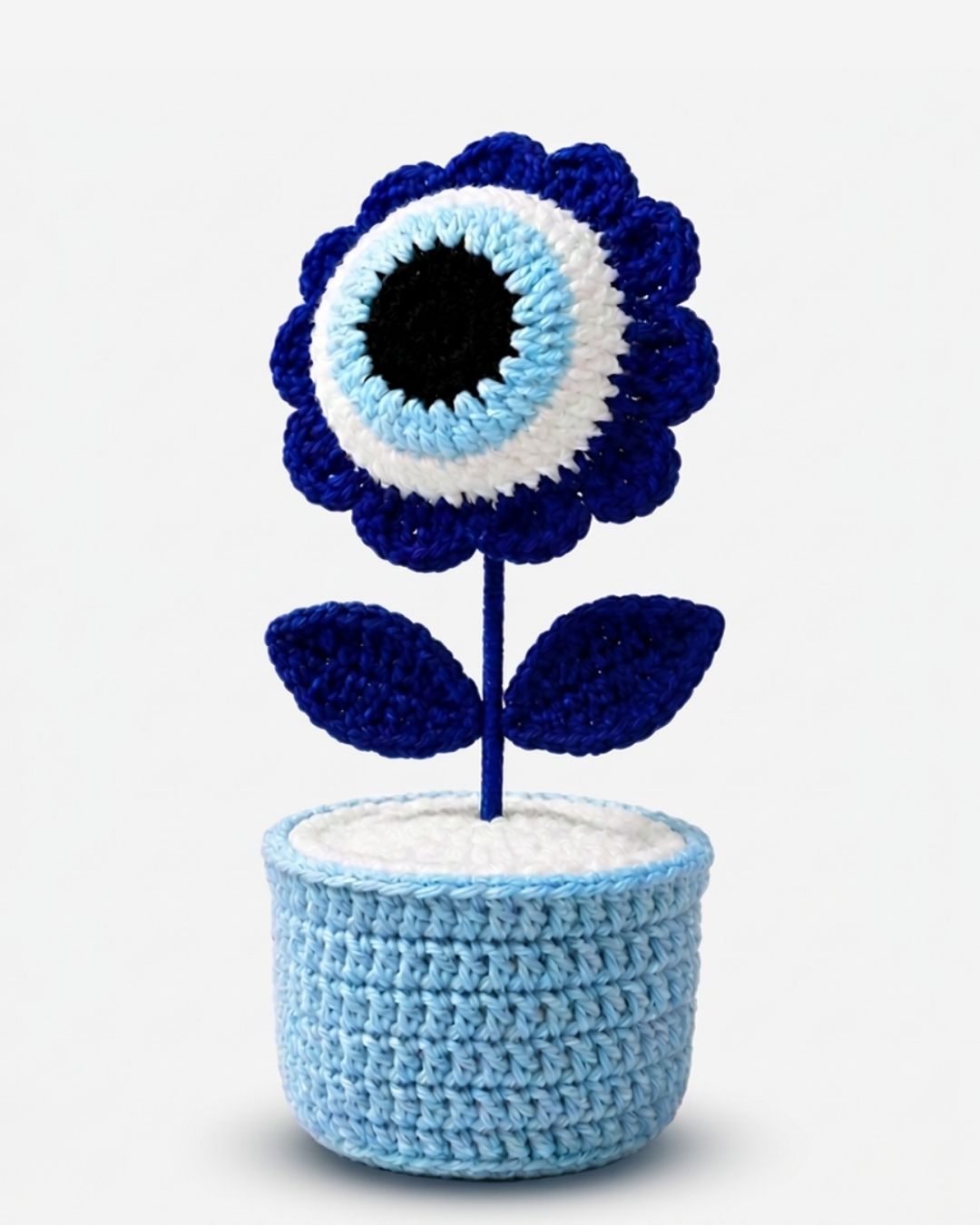 Evil Eye Flower in Pot - Handmade Crochet Desk Decor