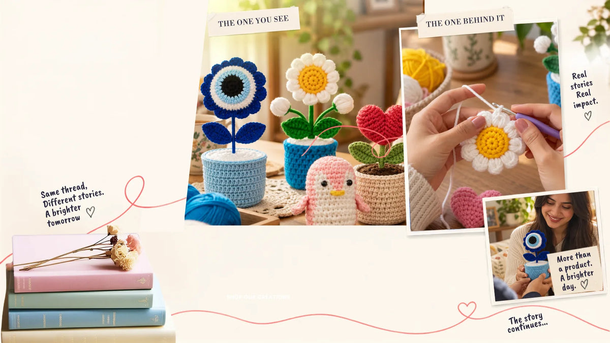 The visible Kreatknit creation and the woman who makes it by hand