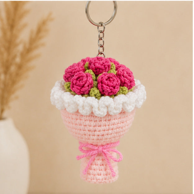 Mini Rose Crochet Bouquet Keychain